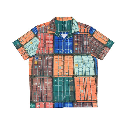 funny hawaiian shirt with colorful shipping containers print