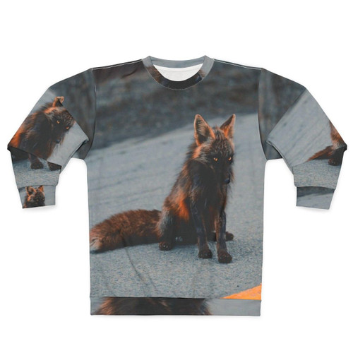 Melanistic Fox Sweatshirt featuring a vibrant image of a rare, black fox