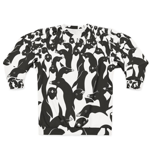 Adelie penguin flock in a monochrome camouflage pattern sweatshirt