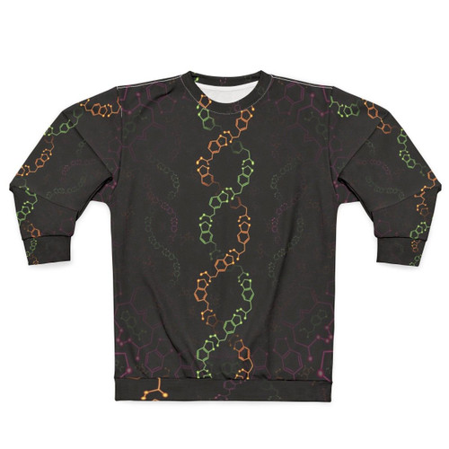 Psychedelic sweatshirt with molecular design and chemist portrait