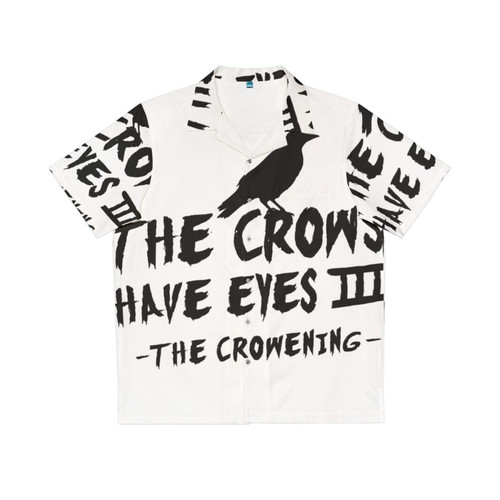 Minimalist black and white Hawaiian shirt with The Crows Have Eyes III design