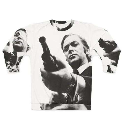 Michael Caine wearing a 'Get Carter' sweatshirt