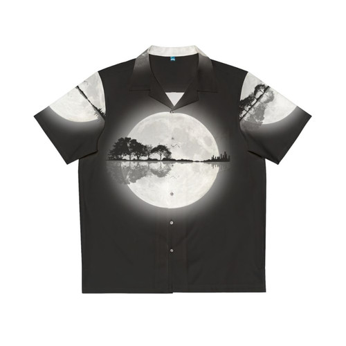 Minimalist Hawaiian shirt with nature landscape and guitar silhouette design