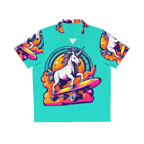 Neon Unicorn Hawaiian Shirt with Skateboard Design
