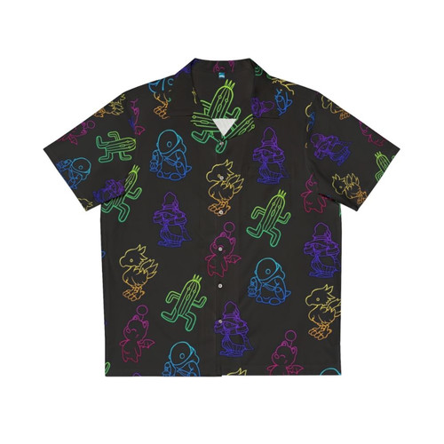 Minimalist Final Fantasy Hawaiian Shirt with Cactuar and other iconic video game elements