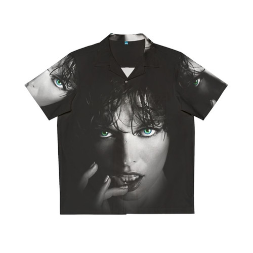 Milla Jovovich wearing a colorful Hawaiian shirt