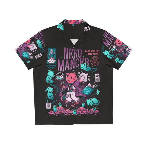 Nekomancer Hawaiian Shirt featuring a cat necromancer design