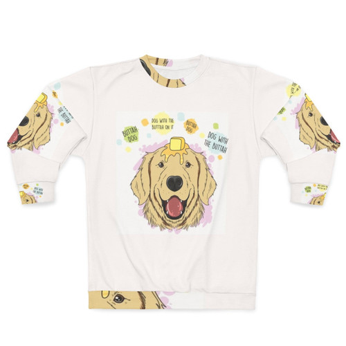 Butter dog wearing a comfortable sweatshirt