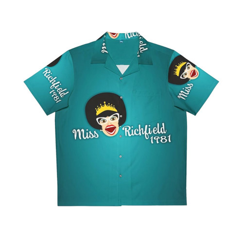 Teal Hawaiian Shirt featuring Miss Richfield 1981 tropical design