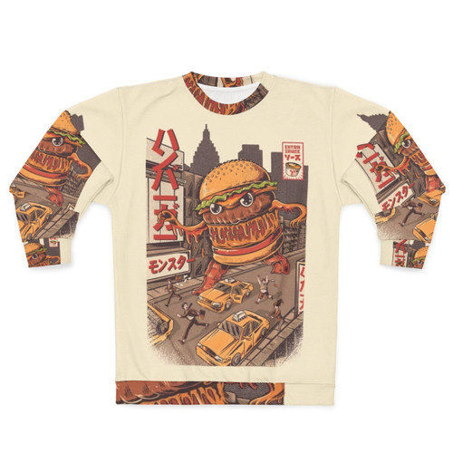 Burgerzilla anime sweatshirt featuring a monster burger graphic