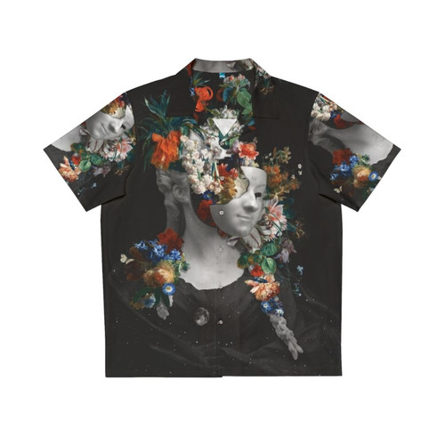 Midnight In Spring Hawaiian Shirt with floral and celestial graphic design
