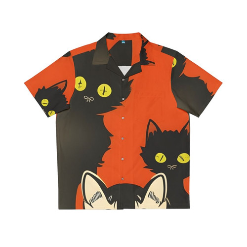 Curious Cats Hawaiian Shirt with Retro Halloween Cat Tropical Print