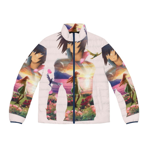 Gundam Seed Freedom Anime Puffer Jacket featuring characters from the Mobile Suit Gundam Seed series