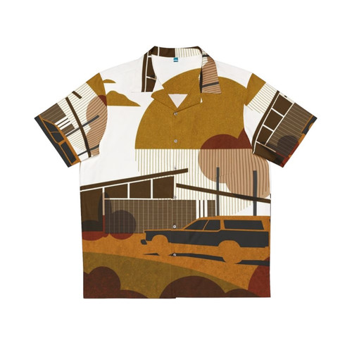 Mid century architecture and vintage cars inspired hawaiian shirt
