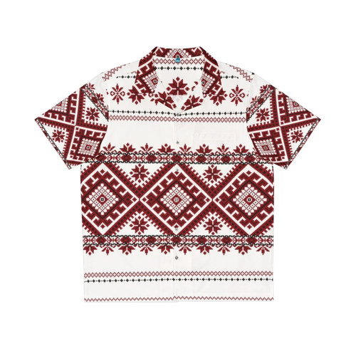 Traditional Romanian motif Hawaiian shirt with geometric pattern