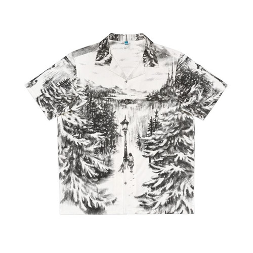 Narnia Inspired Winter Hawaiian Shirt with Lampost, Lion, and Witch Imagery