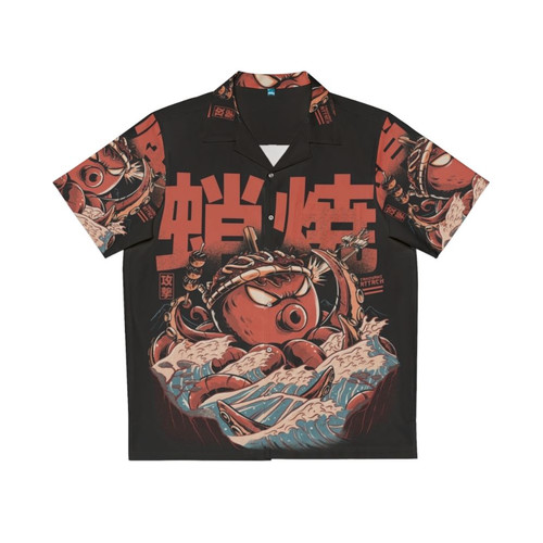 Takoyaki Attack Black Version Hawaiian Shirt with Anime Inspired Kaiju Design