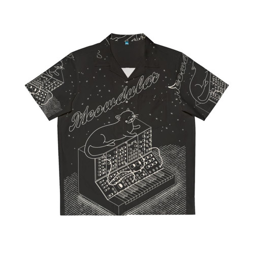 Synthesizer cat on analog modular synth Hawaiian shirt