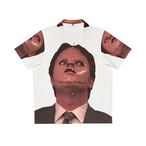 Creepy Dwight Schrute Hawaiian Shirt with Skin Mask Design
