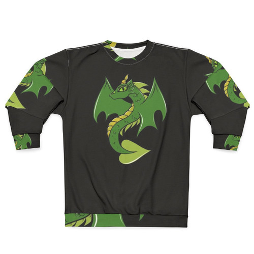 Green dragon graphic printed on a cozy sweatshirt