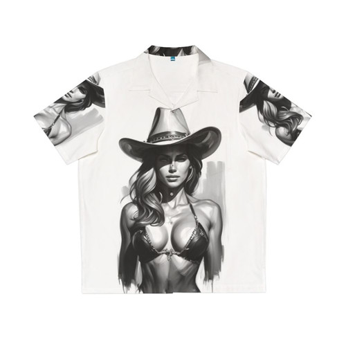 Cowgirl Hawaiian Shirt with Tropical Floral Print