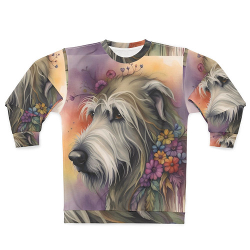 Bohemian Irish Wolfhound Sweatshirt with Floral Watercolor Art