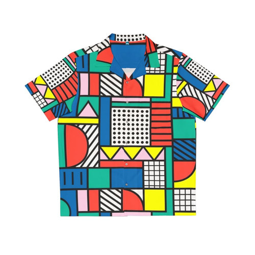 Memphis Color Block Hawaiian Shirt with Retro 80s Geometric Pattern