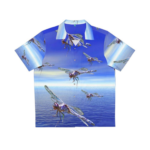 Colorful dragonfly Hawaiian shirt with abstract floral patterns