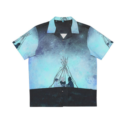 Melancholia-inspired Hawaiian shirt with space-themed and surreal artwork