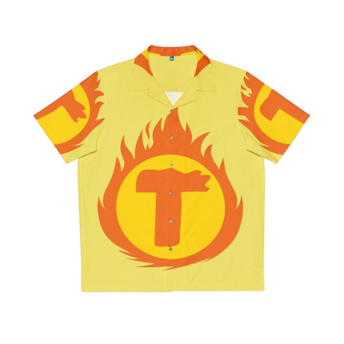 Superhero Hawaiian Shirt with Letter T Fire Insignia