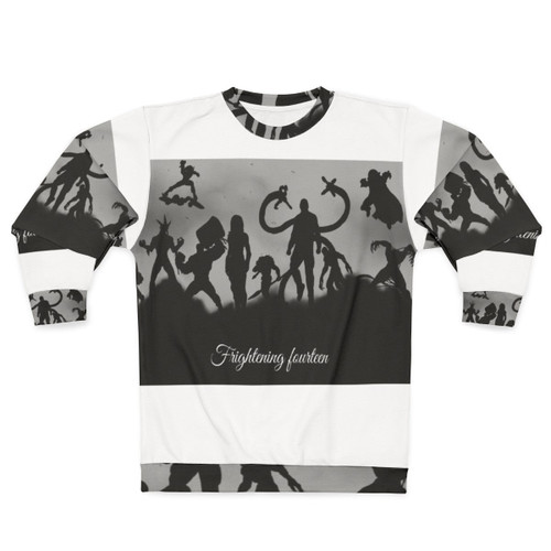 Frightening Fourteen Spider Villains Sweatshirt with sinister spider superheroes