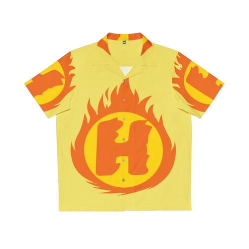 Superhero Hawaiian Shirt with Letter H Fire Insignia