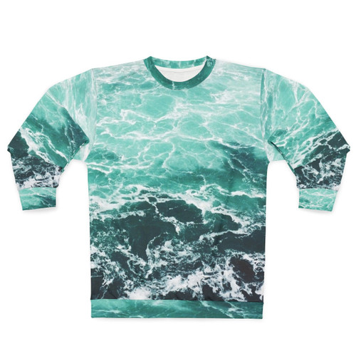 Blue ocean summer beach waves sweatshirt with coastal nautical design