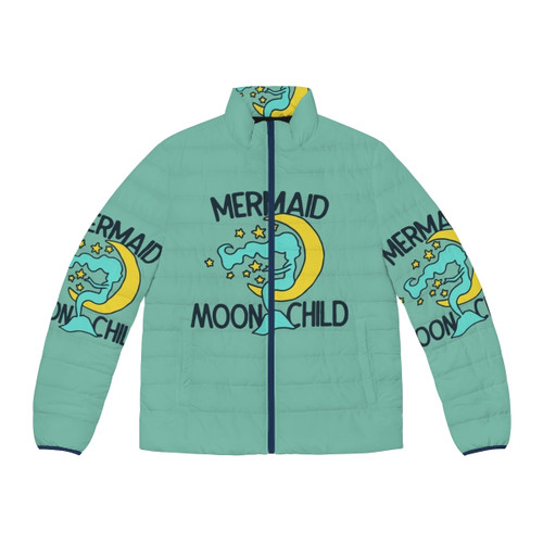 Mermaid-inspired puffer jacket with moon and star design