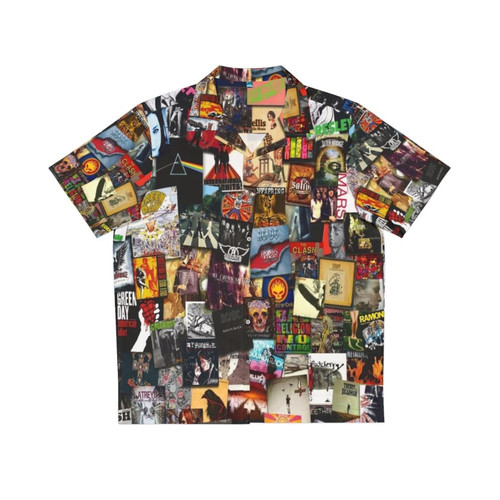 Music-inspired Hawaiian shirt with collage design