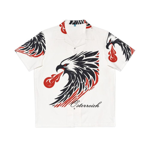 Stylized Austrian flag and eagle graphic on a Hawaiian shirt