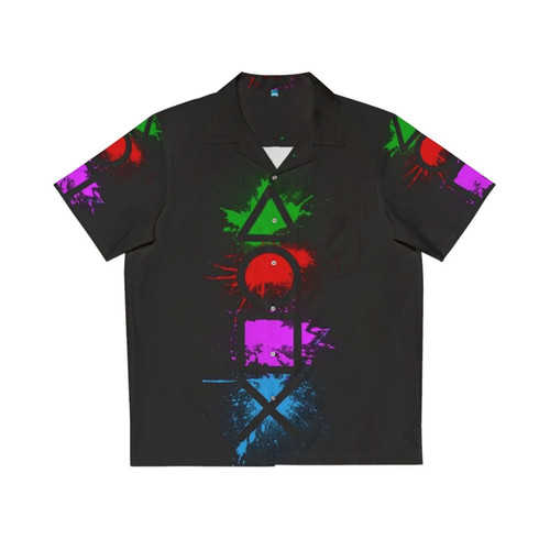 Hawaiian-style shirt with PS4/PS5 controller button icons