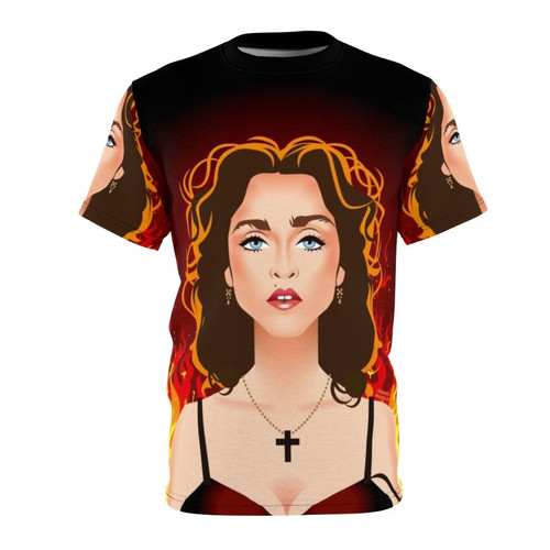 Artistic rendition of a religious cross with flames, inspired by 90s pop culture