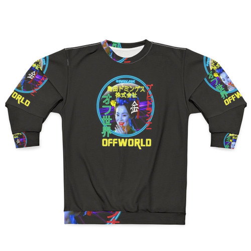 Blade Runner inspired futuristic sweatshirt featuring neon blimp design
