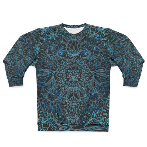 Black teal aqua protea doodle pattern sweatshirt