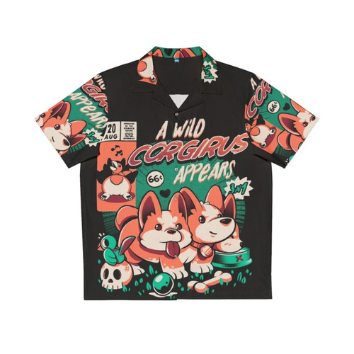 Corgirus Hawaiian Shirt featuring a cute corgi in a tropical monster design