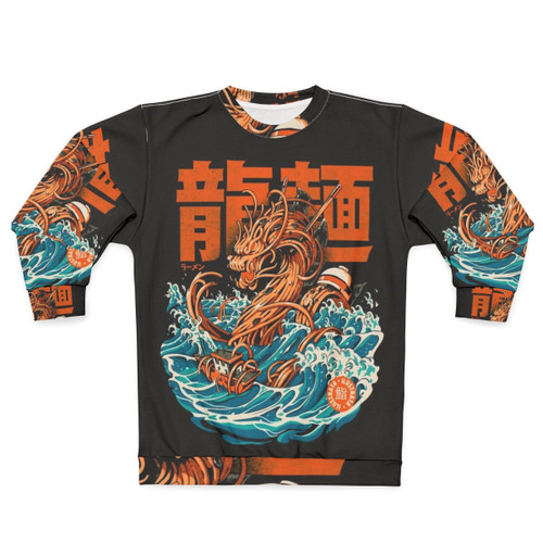 Black sweatshirt with anime-style ramen dragon design