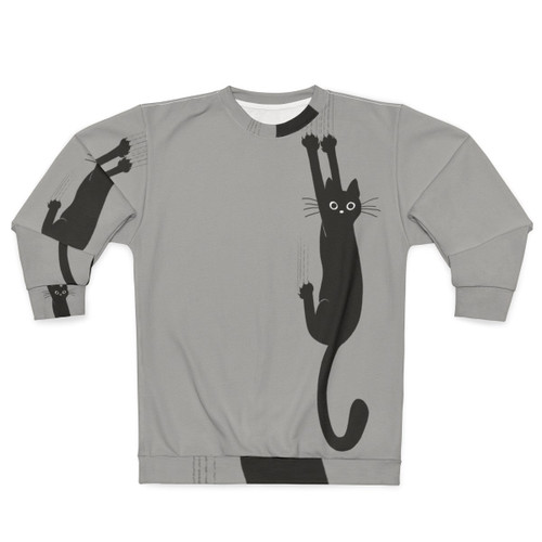 Black Cat Holding On Sweatshirt for Cat Lovers