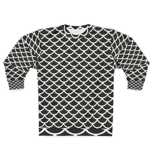 Black and white fish scale geometric pattern sweatshirt