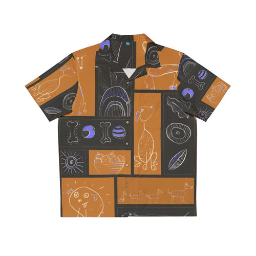 Artistic dog-print Hawaiian shirt with a collage-style design