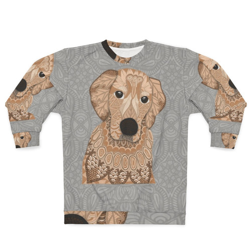 Golden retriever dog portrait on a cozy sweatshirt
