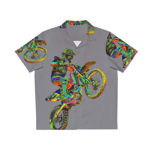 Motocross Hawaiian Shirt with Colorful Tropical Flower Design