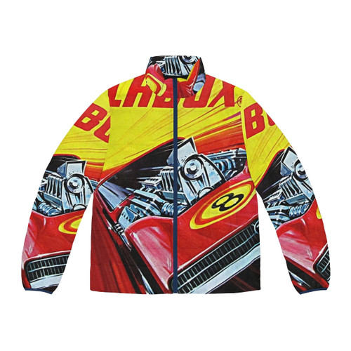 Vintage Matchbox Superfast Puffer Jacket with Retro Toy Car Design