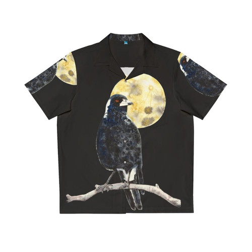 Moonlit Magpie Hawaiian Shirt featuring an Australian magpie watercolor design