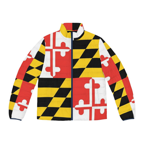 Maryland Flag Graphic Puffer Jacket with State Crest Design